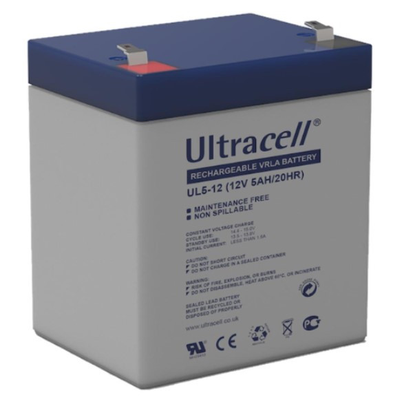 Ultracell UL5-12 VRLA AGM loodaccu (12V, 5.0 Ah, T1 terminal)  ANB00563 - 1